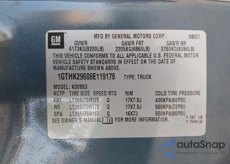 2008 GMC Sierra 2500Hd Sle2 from USA, damaged, VIN 1GTHK29608E119178